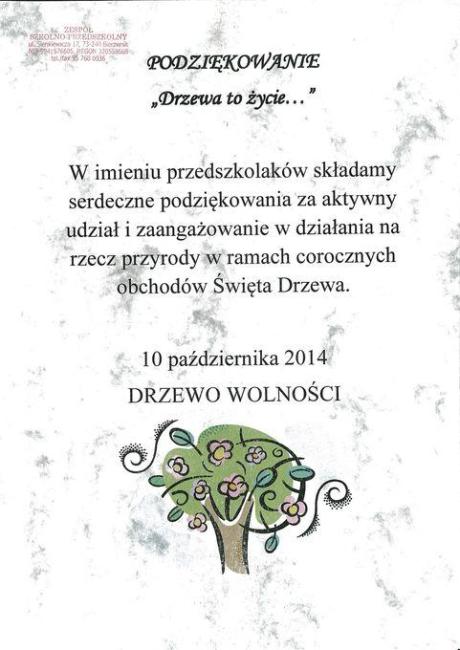 Dyplom dla Nadleśnictwa Bierzwnik od naszych przedszkolaków!